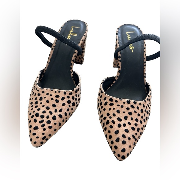 Lulus Cheetah Suede Pointed-Toe Mules | Size 9 | Slingback, Block Heel - Picture 4 of 7